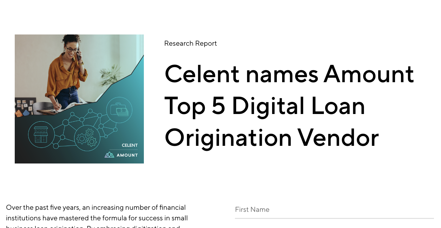 Celent names Amount Top 5 Digital Loan Origination Vendor
